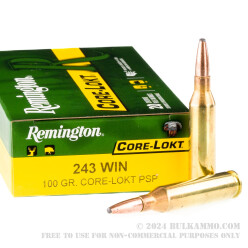 20 Rounds of .243 Win Ammo by Remington - 100gr PSP