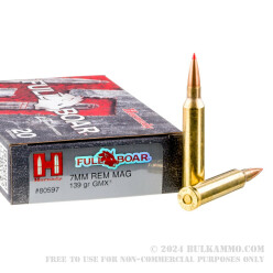 20 Rounds of 7mm Rem Mag Ammo by Hornady - 139gr GMX