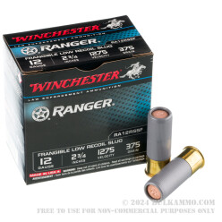 250 Rounds of 12ga Ammo by Winchester Ranger - 375gr Frangible Slug