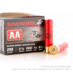 250 Rounds of 28ga Ammo by Winchester AA - 3/4 ounce #8 1/2 Shot