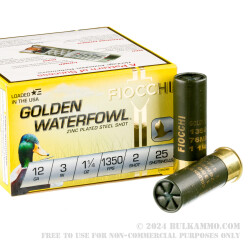 25 Rounds of 12ga Ammo by Fiocchi - 3" 1 1/4 ounce #2 Steel Shot