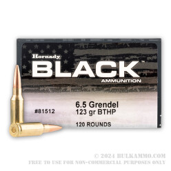120 Rounds of 6.5 Grendel Ammo by Hornady BLACK - 123gr BTHP