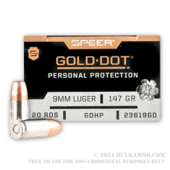 20 Rounds of 9mm Ammo by Speer - 147gr JHP