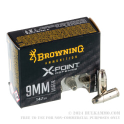 20 Rounds of 9mm Ammo by Browning X-Point Defense - 147gr JHP