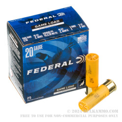 250 Rounds of 20ga Ammo by Federal Game Load Upland Hi-Brass - 1 ounce #7 1/2 shot