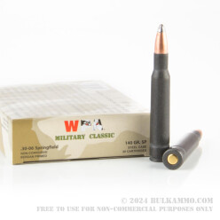 20 Rounds of 30-06 Springfield Ammo by Wolf - 140gr SP