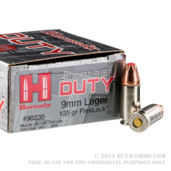 250 Rounds of 9mm Ammo by Hornady Critical Duty - 135gr JHP