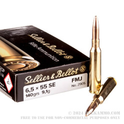 20 Rounds of 6.5x55mm SE Ammo by Sellier & Bellot - 140gr FMJ