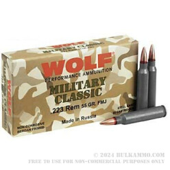 20 Rounds of .223 Ammo by Wolf - 55gr FMJ