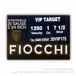 25 Rounds of 20ga Ammo by Fiocchi - Target - 1 ounce #7 1/2 shot