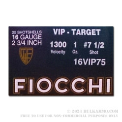 250 Rounds of 16ga Ammo by Fiocchi - 1 ounce #7 1/2 shot