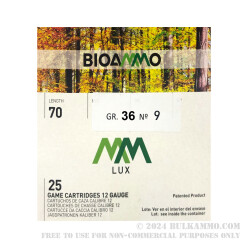 250 Rounds of 12ga Ammo by BioAmmo Lux Lead - 1-1/4 ounce #9 shot