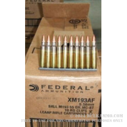 900 Rounds of XM193 5.56x45 Ammo by Federal - 55gr FMJBT Loaded on Stripper Clips