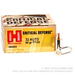 25 Rounds of .32 ACP Ammo by Hornady Critical Defense - 60gr FTX