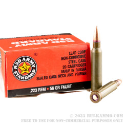 20 Rounds of .223 Rem Ammo by Red Army Standard - 56gr FMJBT