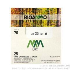 250 Rounds of 12ga Ammo by BioAmmo Lux Lead - 1-1/4 ounce #6 shot