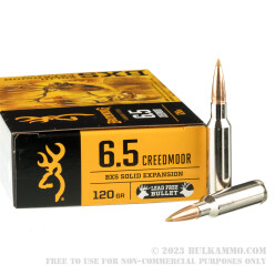20 Rounds of 6.5 Creedmoor Ammo by Browning BXS - 120gr Solid Expansion