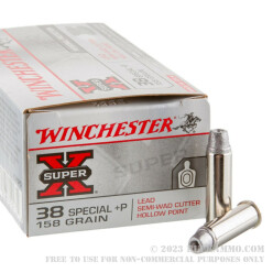 50 Rounds of .38 Spl Ammo by Winchester Super-X - +P 158gr Lead Wadcutter
