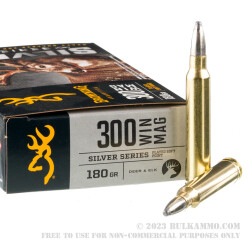 20 Rounds of .300 Win Mag Ammo by Browning Silver Series - 180gr SP