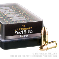 50 Rounds of 9mm Ammo by Belom - 124gr FMJ