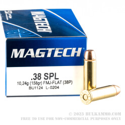 1000 Rounds of .38 Spl Ammo by Magtech - 158gr FMJ