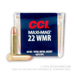 50 Rounds of .22 WMR Ammo by CCI - 40gr TMJ