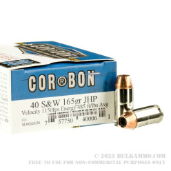 20 Rounds of .40 S&W Ammo by Corbon - 165gr JHP