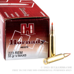 50 Rounds of .223 Ammo by Hornady - 55gr V-Max