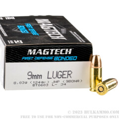 1000 Rounds of 9mm Ammo by Magtech - 124gr JHP
