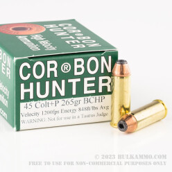 20 Rounds of .45 Long-Colt +P Ammo by Corbon - 265gr JHP