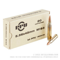 20 Rounds of 5.56x45mm Ammo by Prvi Partizan - 55gr FMJBT