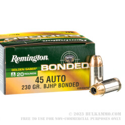 20 Rounds of .45 ACP Ammo by Remington Golden Saber Bonded - 230gr BJHP