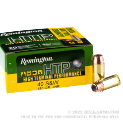 20 Rounds of .40 S&W Ammo by Remington HTP - 180gr JHP