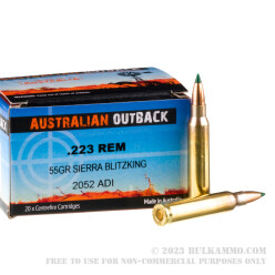 20 Rounds of .223 Ammo by ADI - 55gr Polymer Tipped Sierra BlitzKing