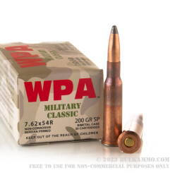 500  Rounds of 7.62x54r Ammo by Wolf WPA Military Classic - 200gr SP