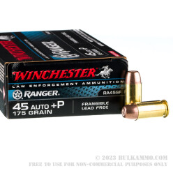 50 Rounds of .45 ACP +P Ammo by Winchester Ranger - 175gr Frangible
