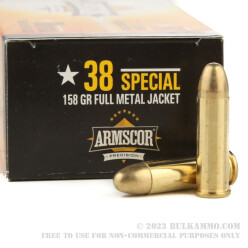 1000 Rounds of .38 Spl Ammo by Armscor - 158gr FMJ