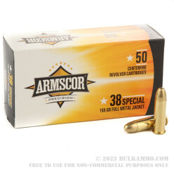 50 Rounds of .38 Spl Ammo by Armscor - 158gr FMJ