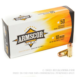 50 Rounds of 10mm Ammo by Armscor USA - 180gr FMJ