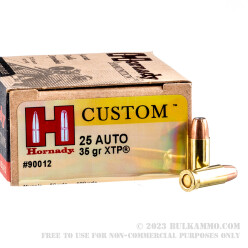 25 Rounds of .25 ACP Ammo by Hornady - 35 gr JHP XTP