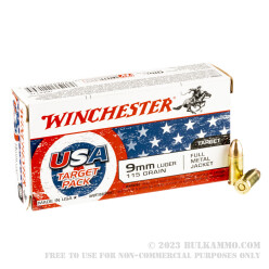 500 Rounds of 9mm Ammo by Winchester USA Target Pack - 115gr FMJ