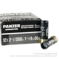 250 Rounds of 12ga Ammo by Panzer - 00 Buck