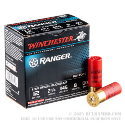 250 Rounds of 12ga Ammo by Winchester Ranger -  00 Buck 8 Pellets Low Recoil