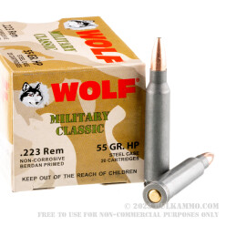 20 Rounds of .223 Ammo by Wolf WPA - 55gr HP