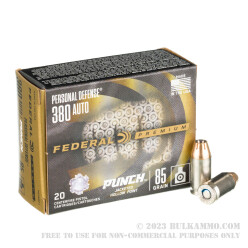 20 Rounds of .380 ACP Ammo by Federal Punch - 85gr JHP