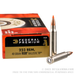 20 Rounds of .223 Ammo by Federal Premium - 40gr Nosler Ballistic Tip