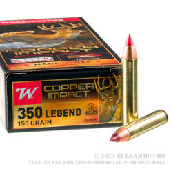 20 Rounds of .350 Legend Ammo by Winchester Copper Impact - 150gr Copper Extreme Point