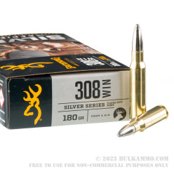 20 Rounds of .308 Win Ammo by Browning Silver Series - 180gr SP