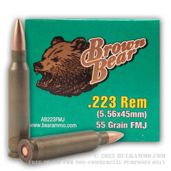 500 Rounds of .223 Ammo by Brown Bear - 55gr FMJ