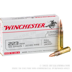 20 Rounds of .223 Ammo by Winchester USA - 55gr FMJ